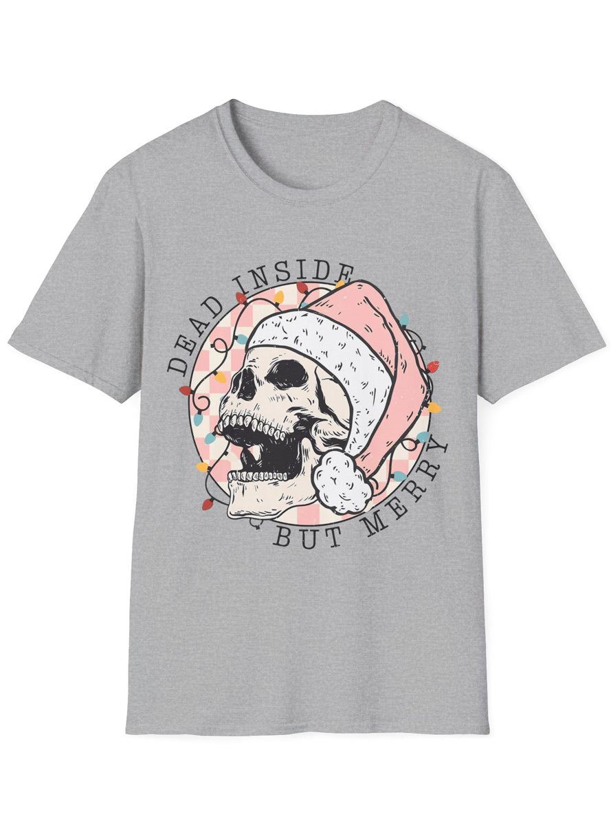 Grey Adults Plus Size Christmas T-Shirt with Dead Inside But Still Merry Print