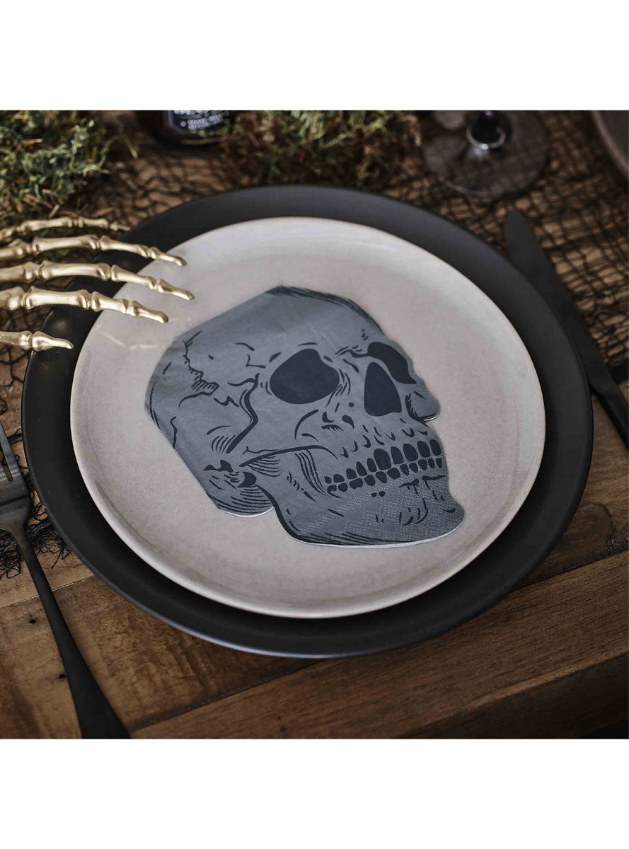 Deadly Soiree 16 Pack Skull Shaped Halloween Napkins – Lifestyle Image