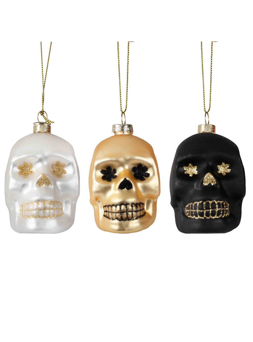 Deadly Soiree 3 Pack Skull Shaped Hanging Tree Decorations – Main Image
