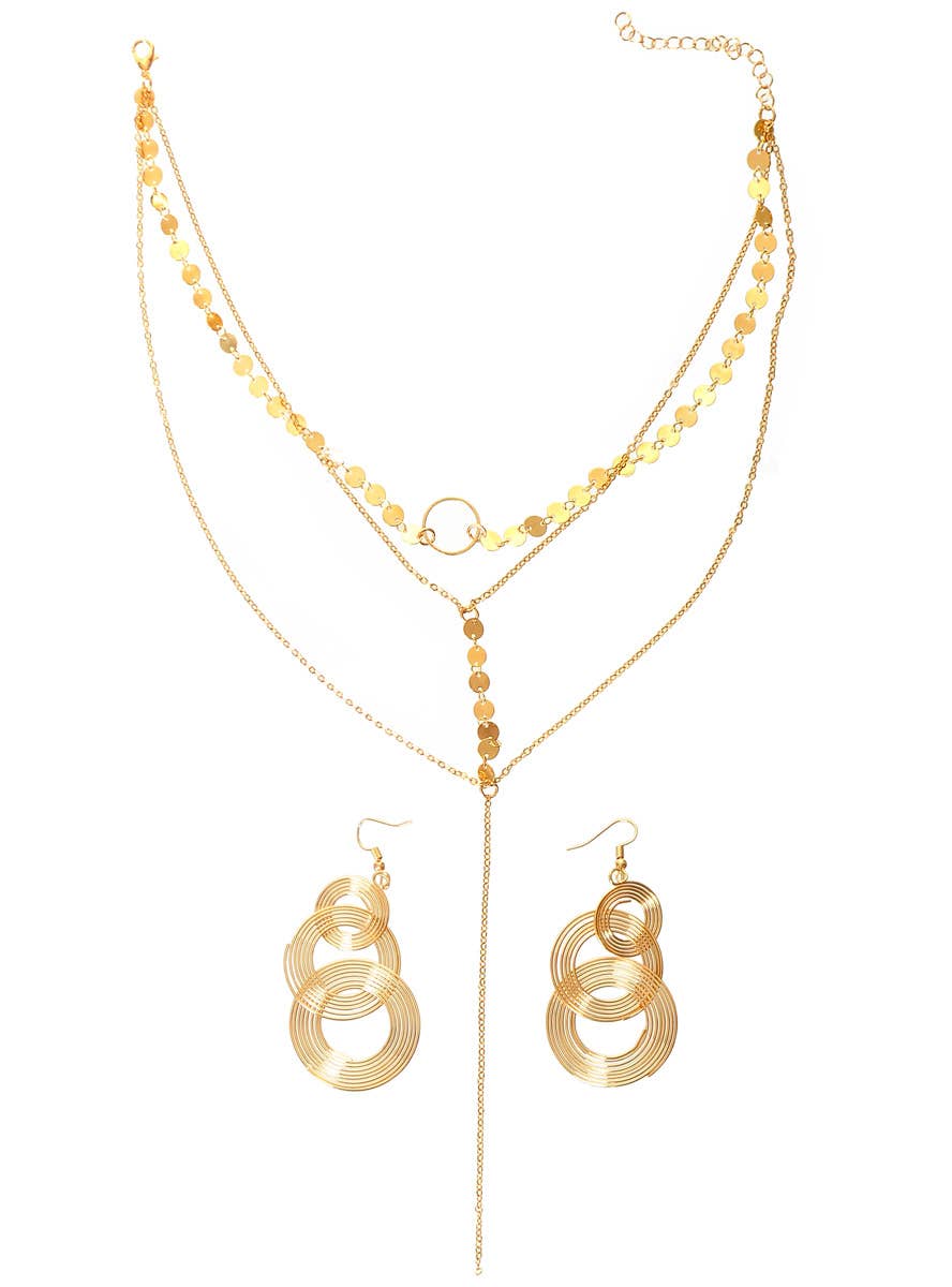 Gold 70s Earrings and Necklace Costume Jewellery Set - Product Image