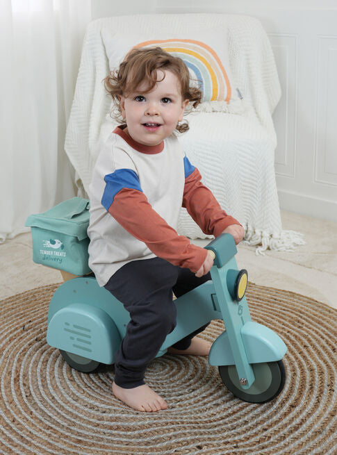 Delivery Scooter Childrens Wooden Toy Car - Lifestyle Image 2