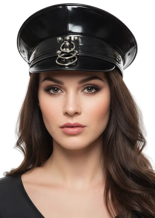 Image of Deluxe Peaked Black Vinyl Cap Festival Hat - main image