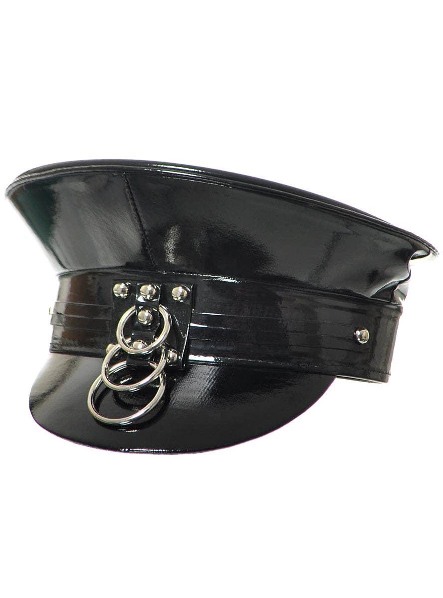 Image of Deluxe Peaked Black Vinyl Cap Festival Hat - alternative image