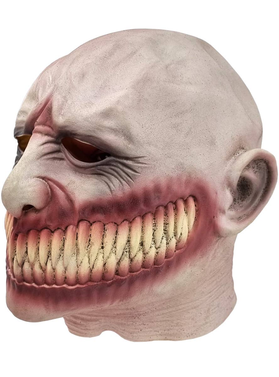 Image of Creepy Wide Grin Latex Full Head Halloween Mask - Side View