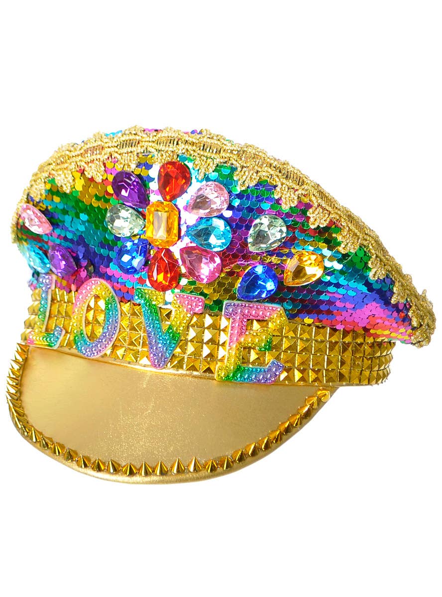 Image of Rainbow Jewelled LOVE Mardi Gras Festival Hat - alternative image