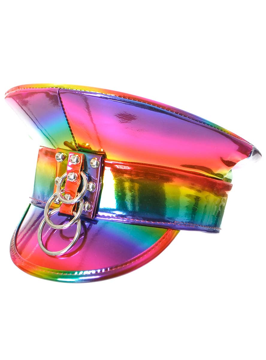 Image of Metallic Rainbow Vinyl Peaked Festival Hat - main image