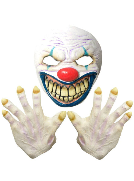 Image of Evil Clown Rubber Latex Mask and Hands Set - Main Image