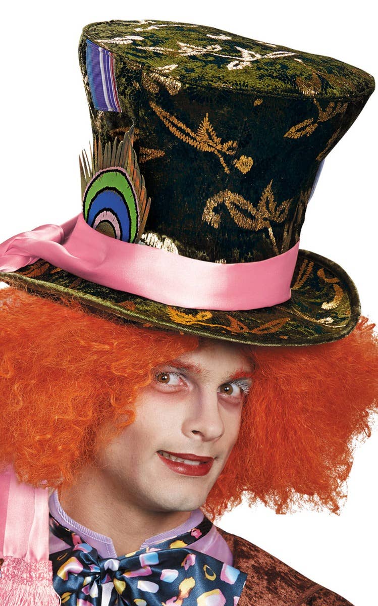 Green Velvet Mad Hatter Tim Burton Alice in Wonderland Costume Accessory Close Image