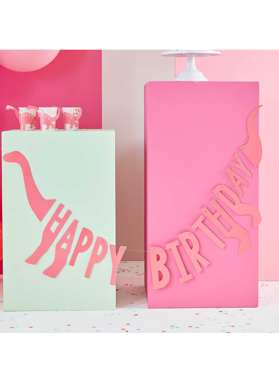 Dino Party Pink 167cm Happy Birthday Bunting – Lifestyle Image
