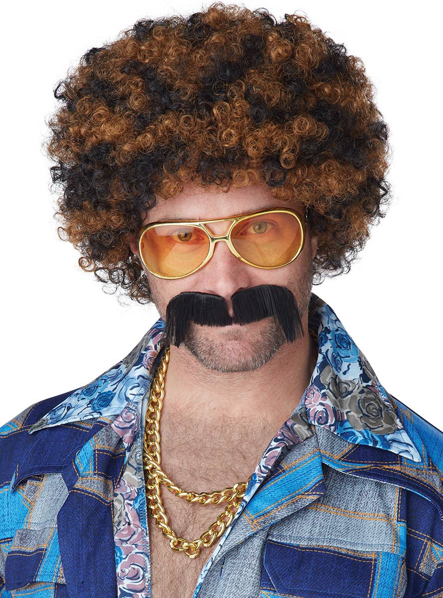 Disco Dirtbag Men's 70s Black and Ginger Afro Costume Wig and Moustache Set - Main Image