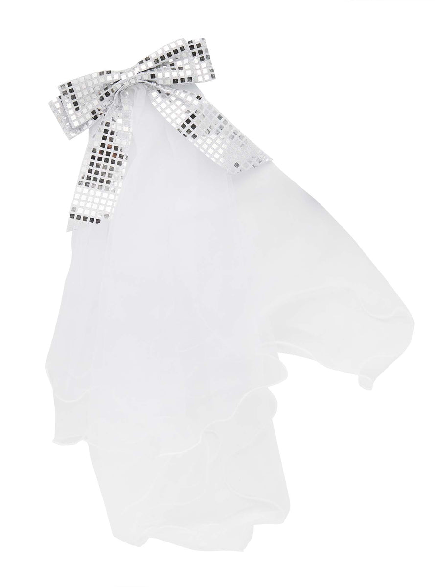 Disco Hen Night Veil with Silver Bow - Main Image