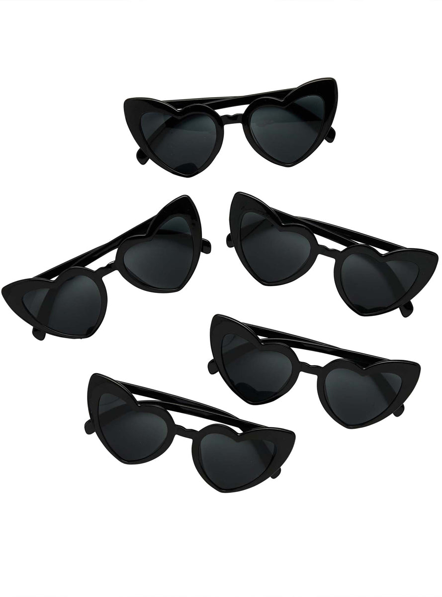 Disco Party 5 Pack Black Heart Shaped Sunglasses - Main Image