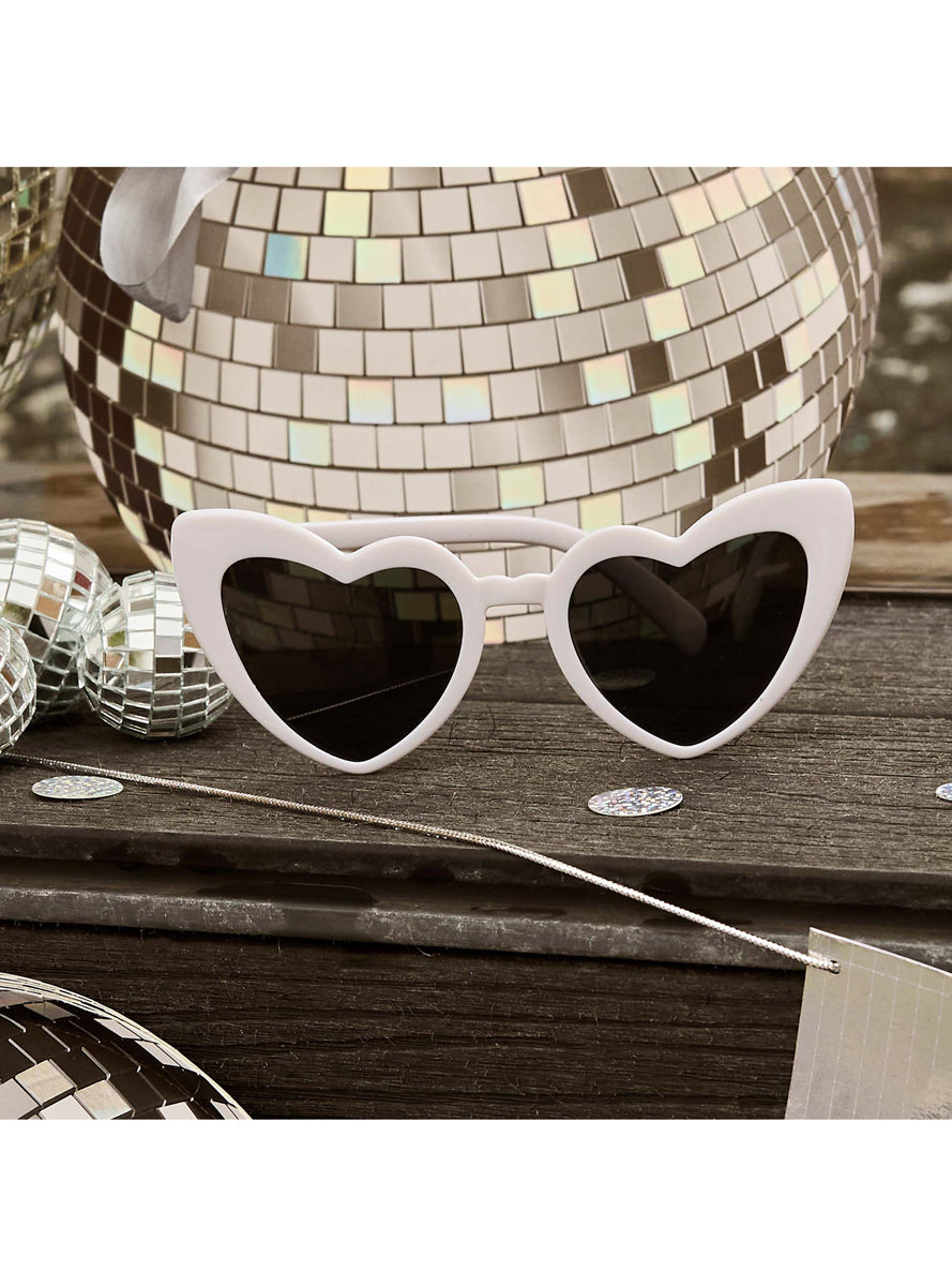 Disco Party White Heart Shaped Sunglasses - Lifestyle Image 2