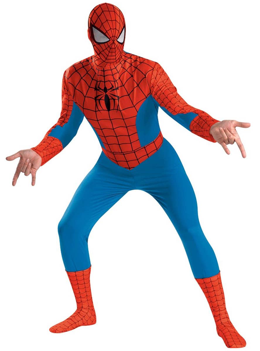 Spiderman Mens Fancy Dress Costumes Marvel Comics Superhero Red and Blue Jumpsuit Main Image