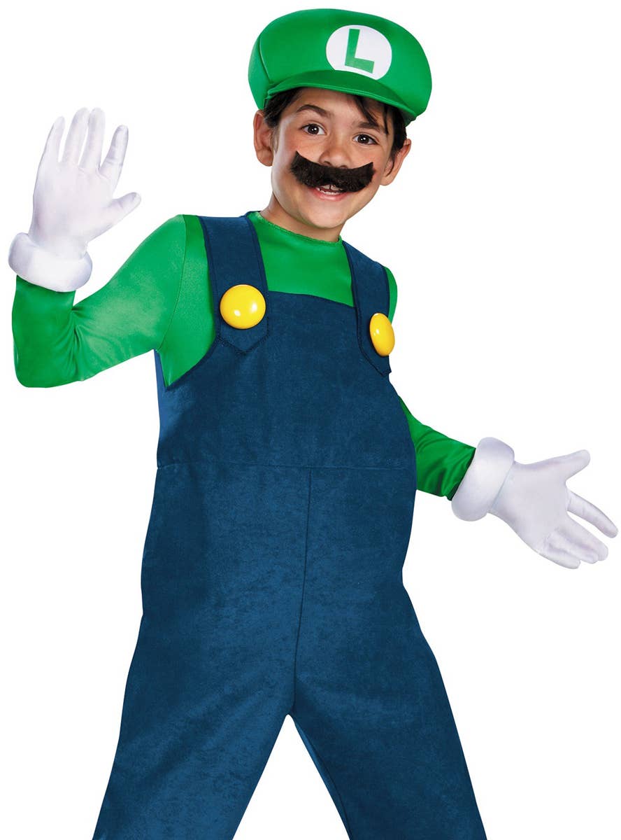 Luigi Boy's Super Nintendo Mario Bothers Video Game Costume - Close View