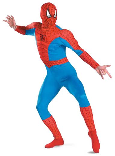 Spiderman Muscle Chest Superhero Red and Blue Jumpsuit Mens Costume Main Image