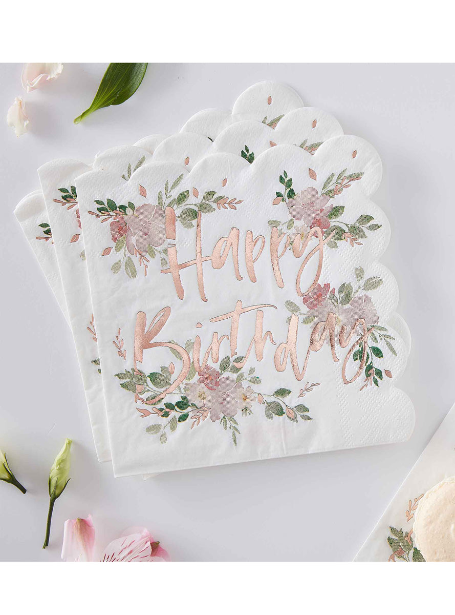Ditsy Floral 16 Pack 16cm Happy Birthday Napkins – Main Image