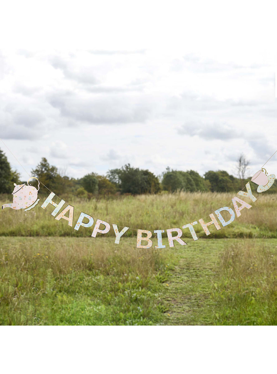 Ditsy Floral 250cm Happy Birthday Tea Party Banner - Lifestyle Image