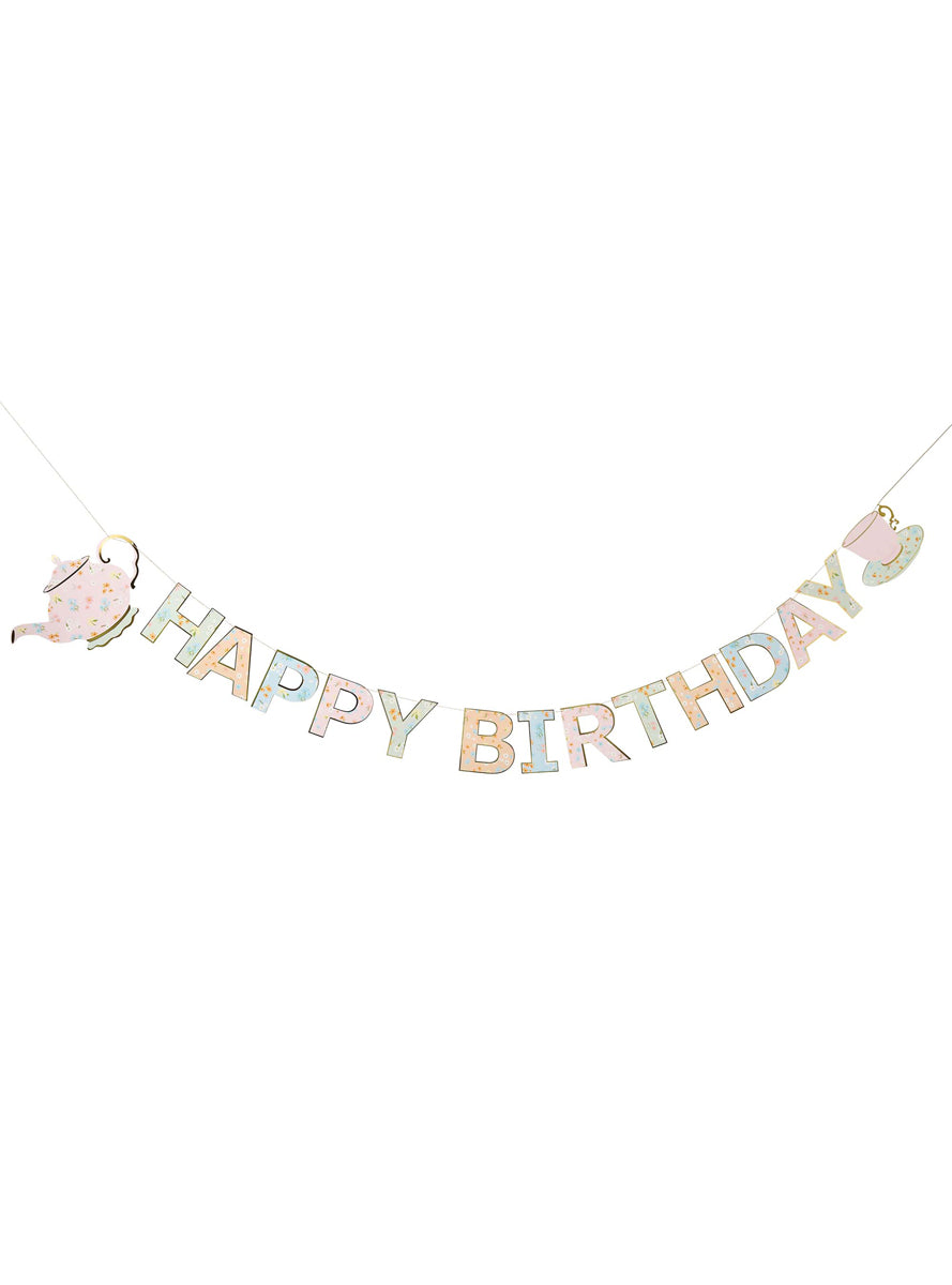 Ditsy Floral 250cm Happy Birthday Tea Party Banner - Main Image