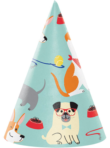 Dog Party 8 Pack Cone Shaped Party Hats – Main Image