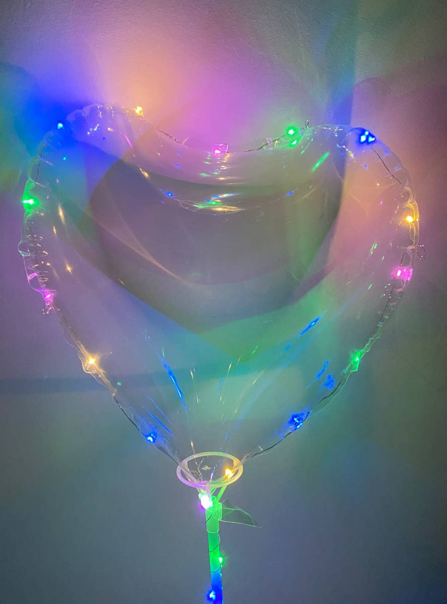 Image of Heart Shape Clear Balloon with Wrap Around String Lights - Alternate Image