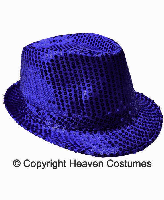 Blue Sequin Fedora Costume Hat - Alternative View
