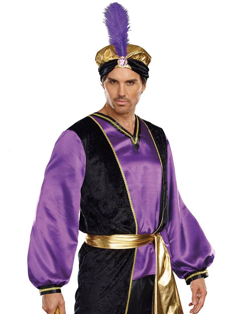 Purple and Black Satin Sultan Men's Arabian Prince Costume - Alternative Image