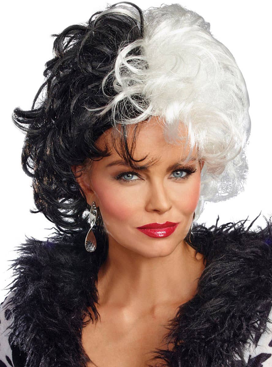 Short Curly Black and White Split Costume Wig for Women