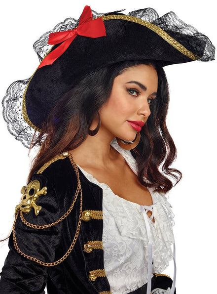 Women's Deluxe Black Velvet Pirate Costume Hat