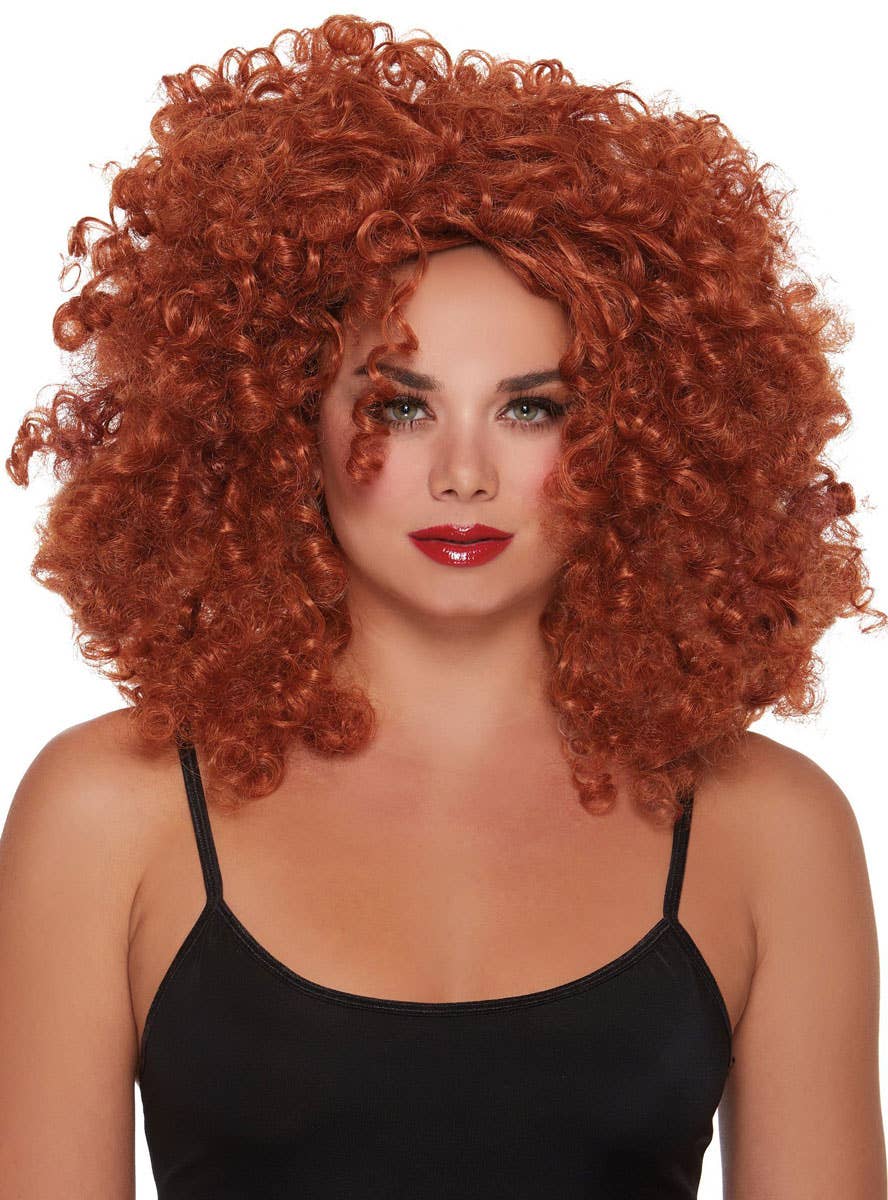 Tight Curly Auburn Red Costume Wig For Women - Front Image