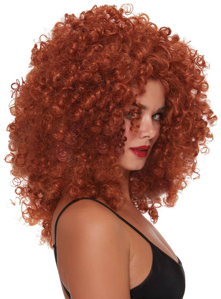 Tight Curly Auburn Red Costume Wig For Women - Side Image
