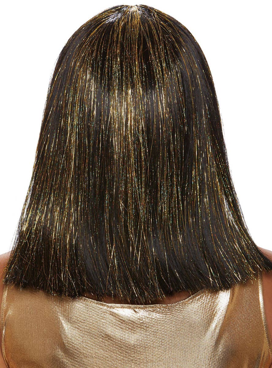 Gold Tinsel Women's Black Blunt Cut Bob Costume Wig - Back Image