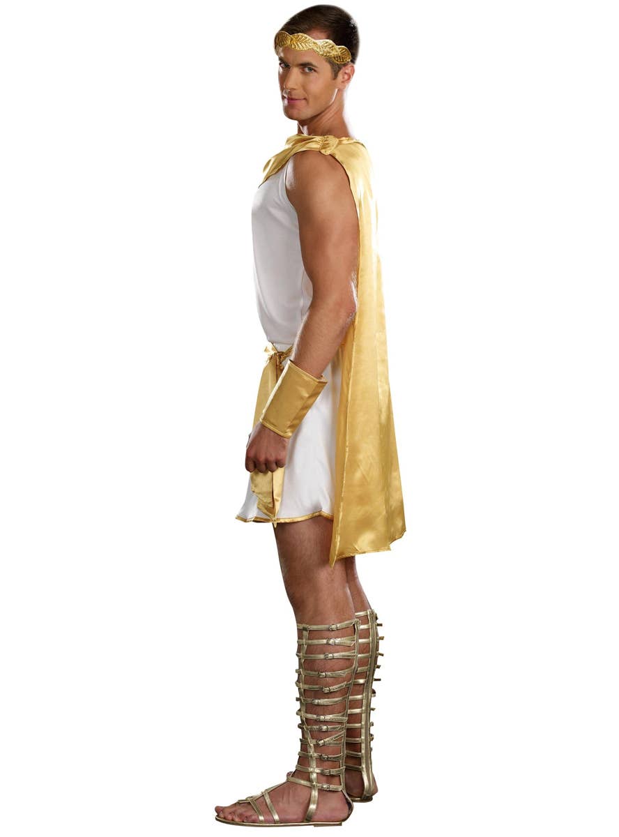 White and Gold Greek God Men's Toga Costume - Side Image
