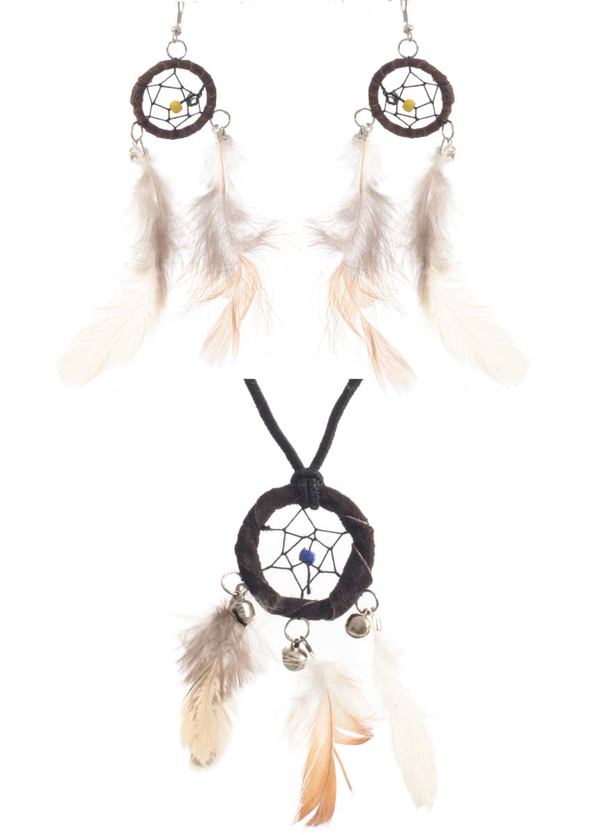 Brown Feather Dream Catcher Jewellery Set - alternative image