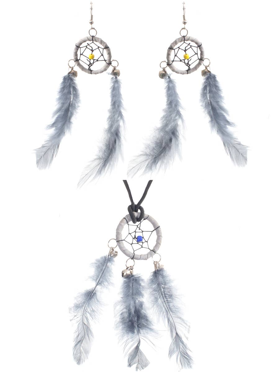 Grey Feather Dream Catcher Jewellery Set- alternative image