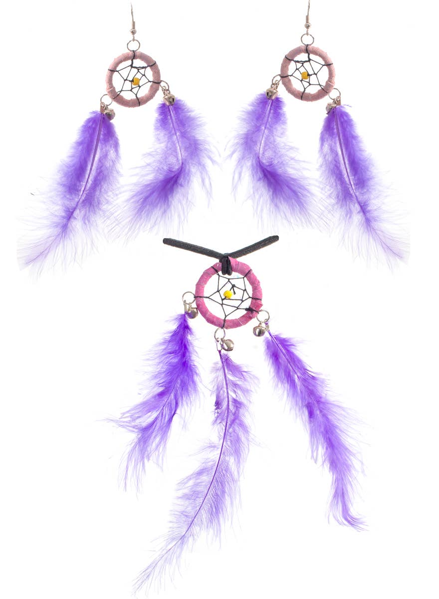 Purple Feather Dream Catcher Jewellery Set
