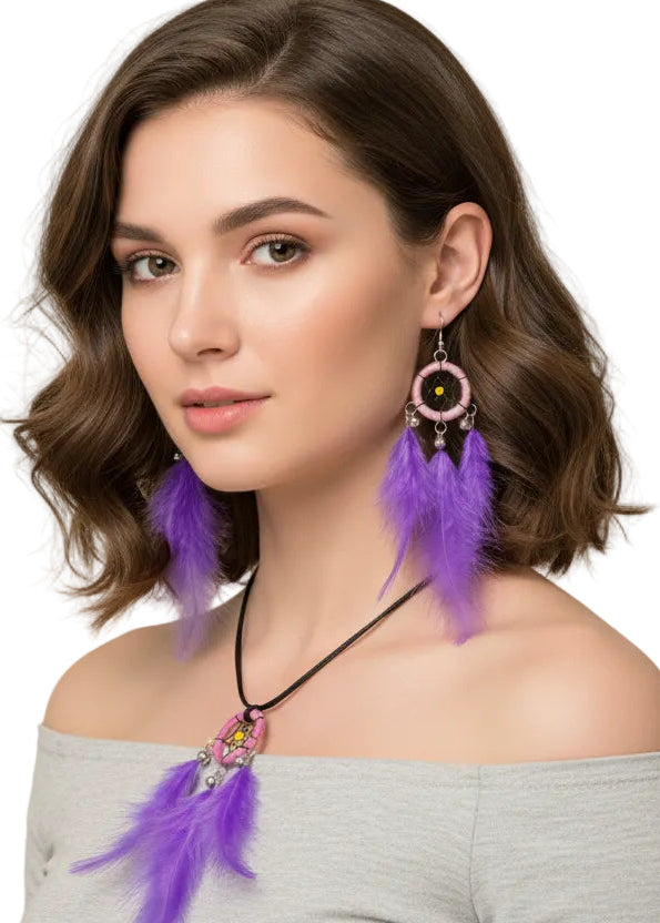 Purple Feather Dream Catcher Jewellery Set