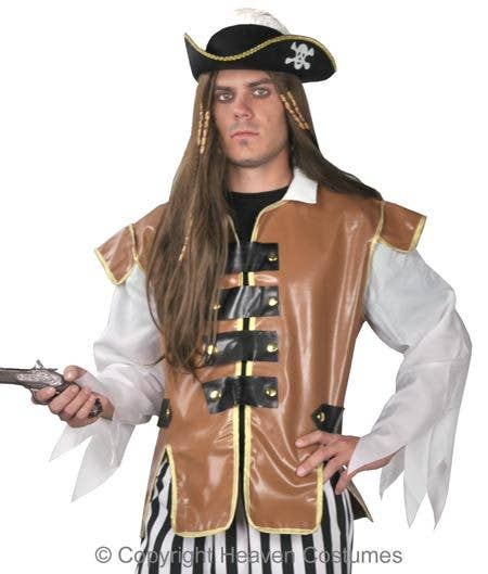 Men's Caribbean Pirate Fancy Dress Costume Close Up View