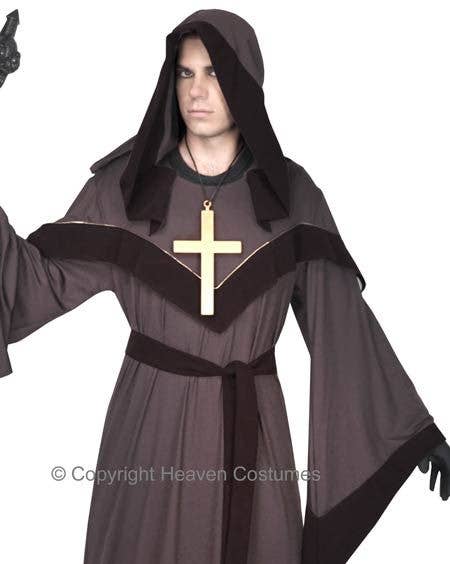 Spooky Monk Robe Halloween Fancy Dress Costume Close Up View
