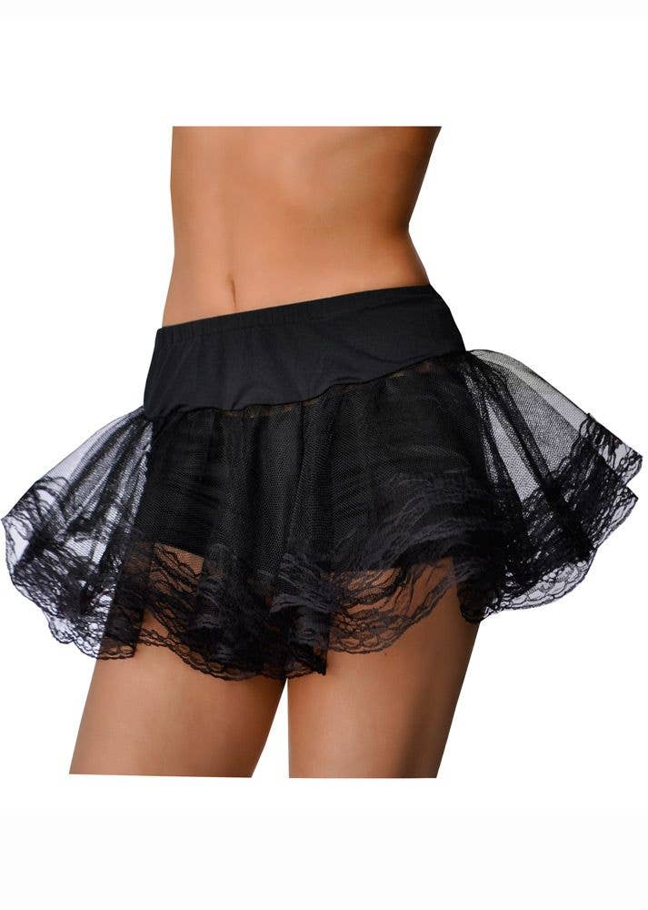 Women's Short Black Lace Trimmed Petticoat Costume Accessory
