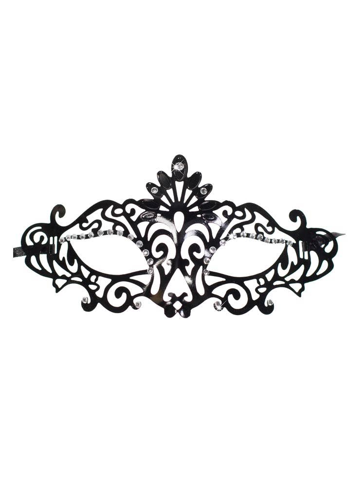 Womens Black Cut Out Masquerade Mask With Rhinestones - Face Mask Image