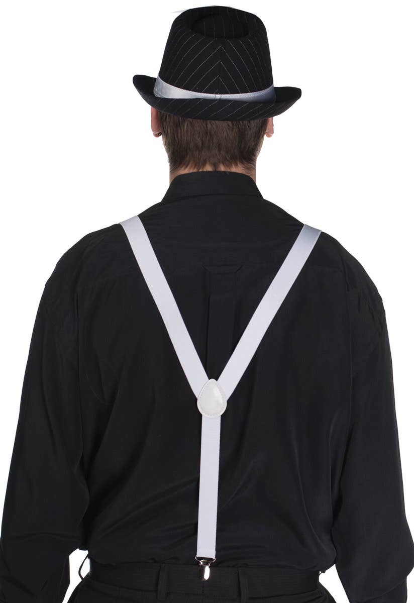 White Elastic Gangster Suspenders Braces Back View