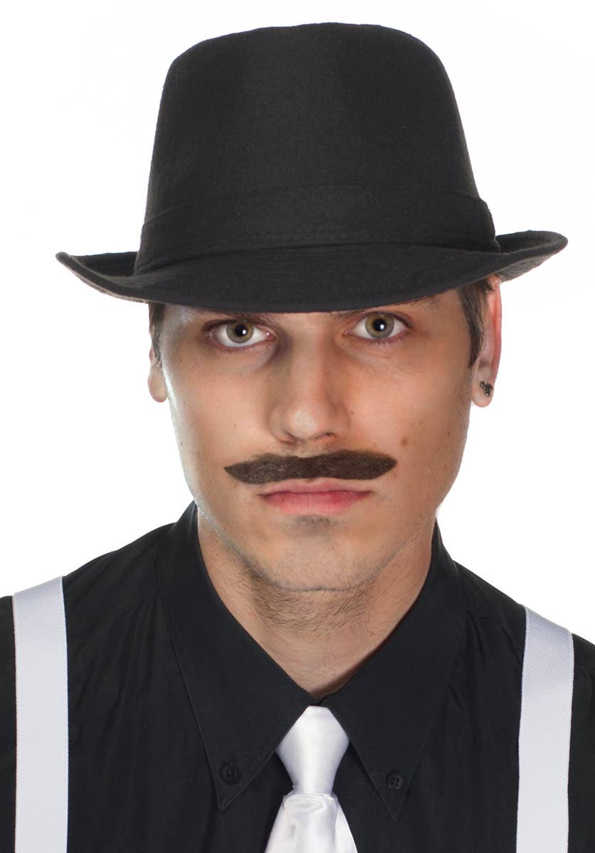Men's Black Faux Wool Gangster Trilby Costume Hat - Front View
