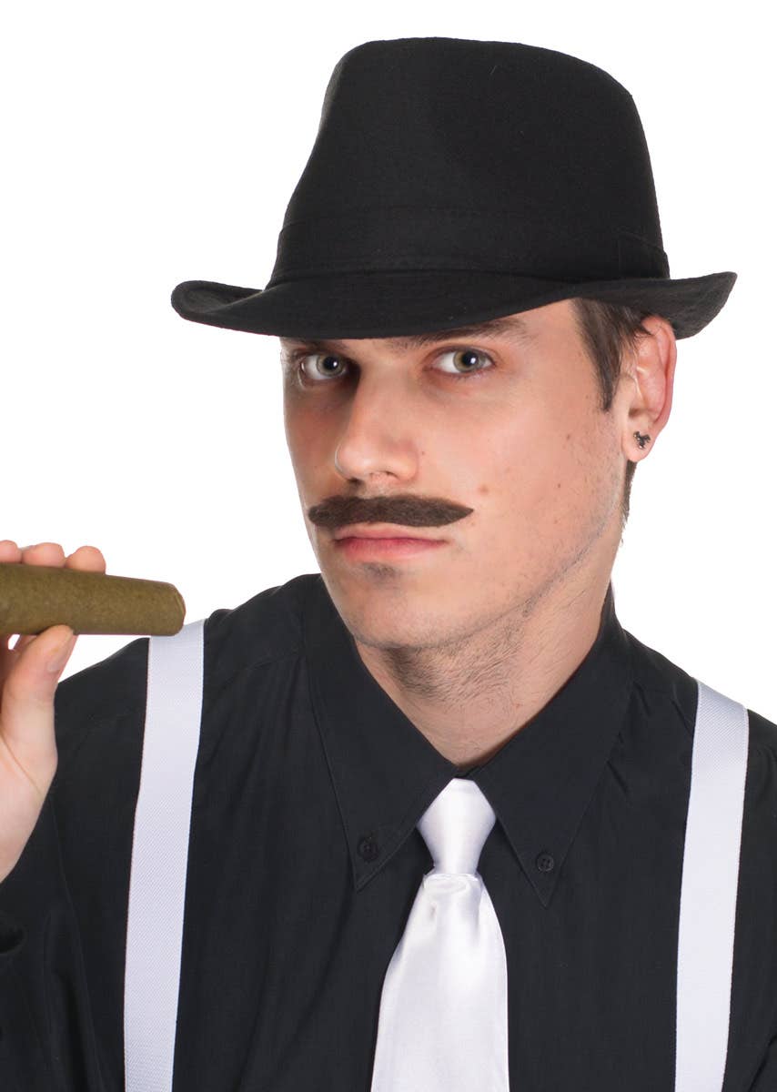 Men's Black Faux Wool Gangster Trilby Costume Hat - Side View