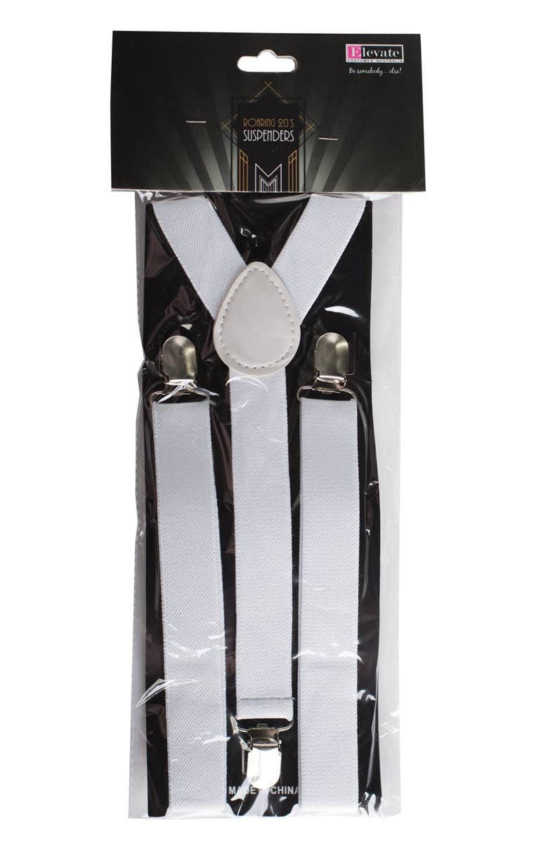 White Elastic Gangster Suspender Braces Costume Accessory View 3