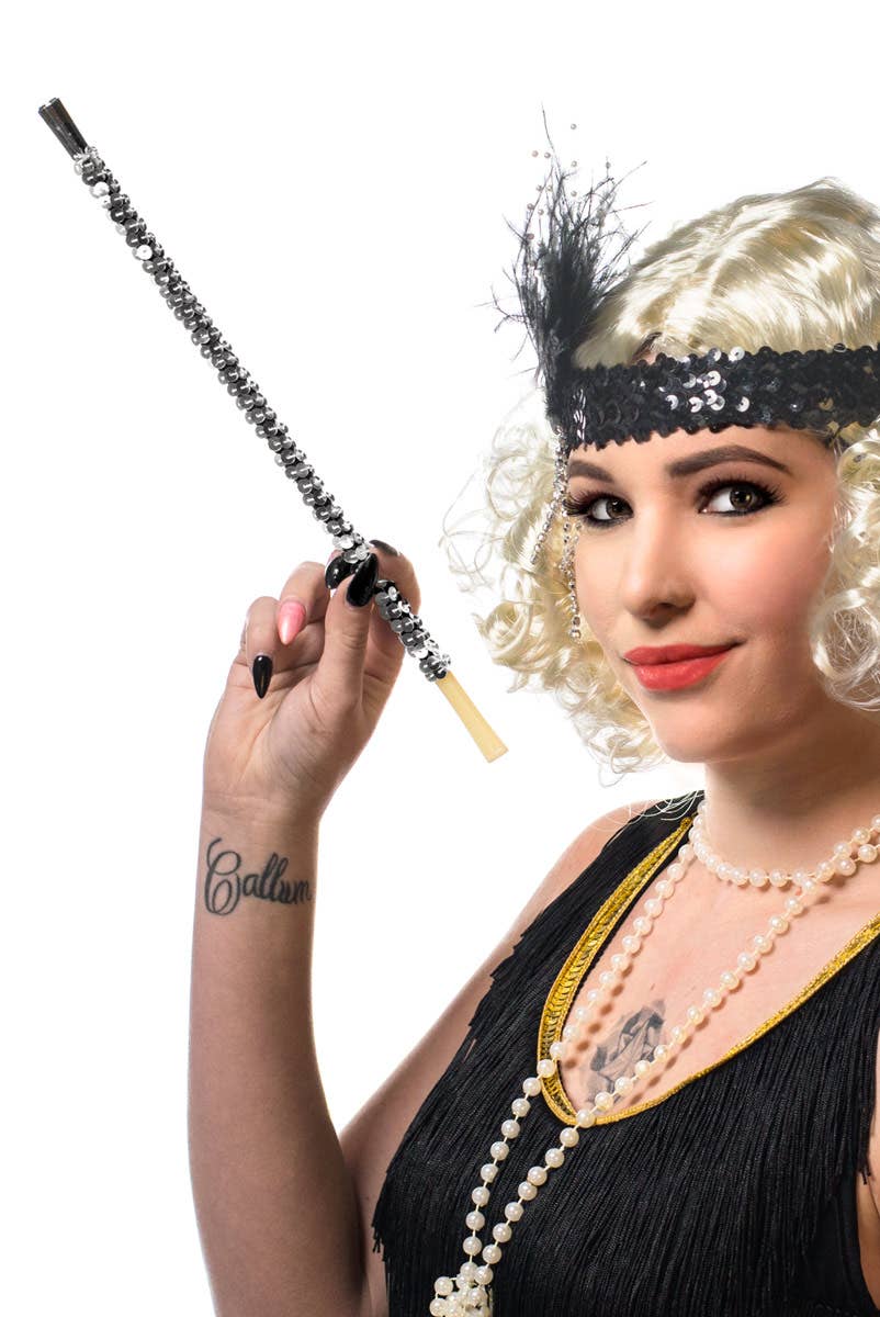 Adult's Silver Cigarette Holder 1920's Flapper Costume Accessory - Main Image