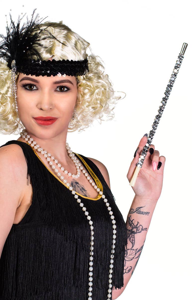 Adult's Silver Cigarette Holder 1920's Flapper Costume Accessory - Alternative Image