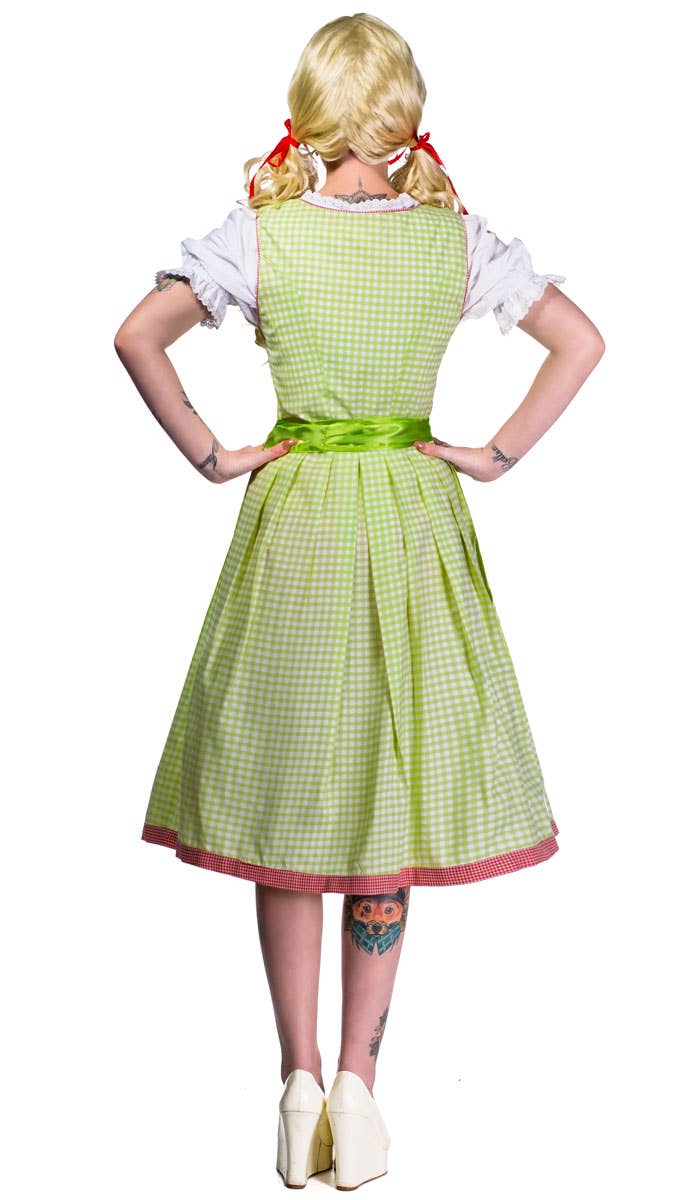 Green and White Checkered Women's Long Oktoberfest Costume Back View