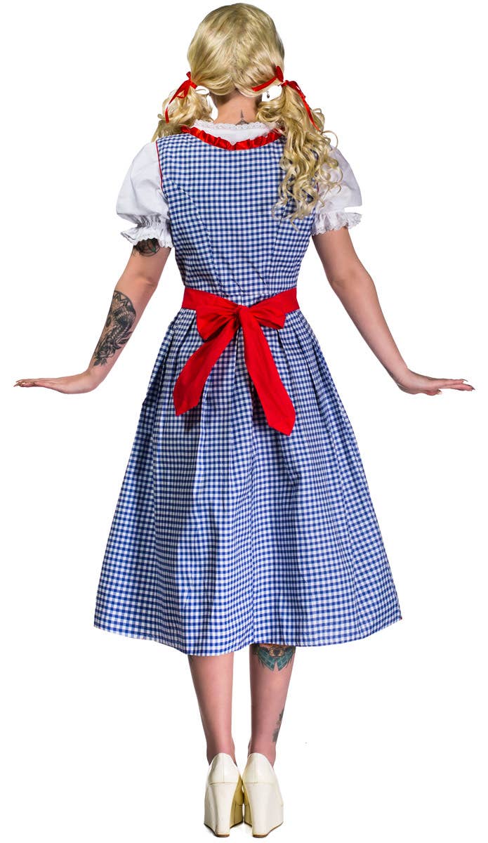 Blue and White Checkered Women's Long Oktoberfest Costume Back View