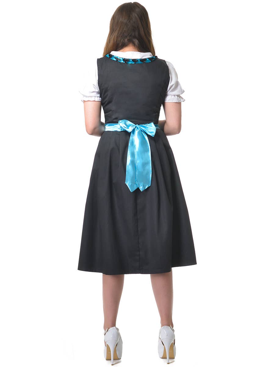 Women's Blue and Black Checkered Long Oktoberfest Costume Dress Back Image